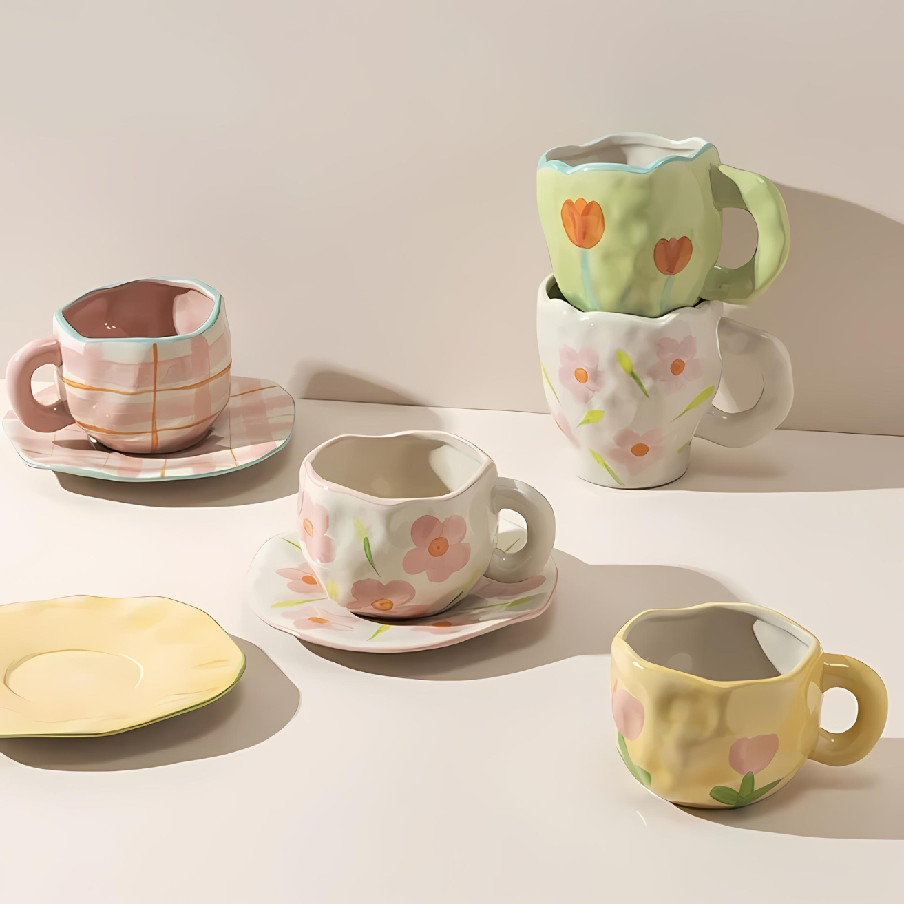 Ceramic mug – Handmade and hand-painted – 250ml – Elegant pottery design for tea or coffee