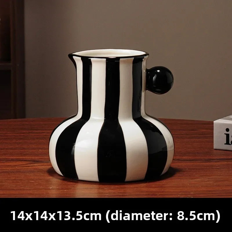 Ceramic vase – Red vertical stripes – Elegant decorative centerpiece
