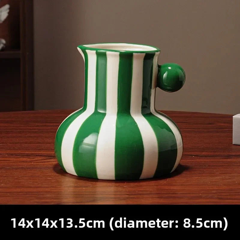 Ceramic vase – Red vertical stripes – Elegant decorative centerpiece