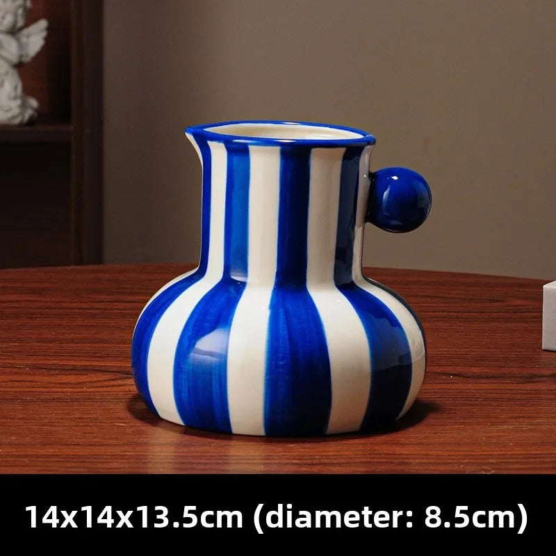 Ceramic vase – Red vertical stripes – Elegant decorative centerpiece