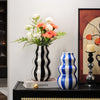 Ceramic vase – Red vertical stripes – Elegant decorative centerpiece