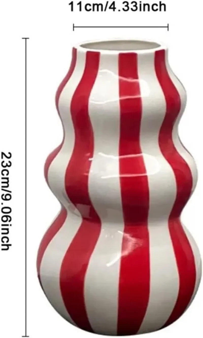 Ceramic vase – Red vertical stripes – Elegant decorative centerpiece