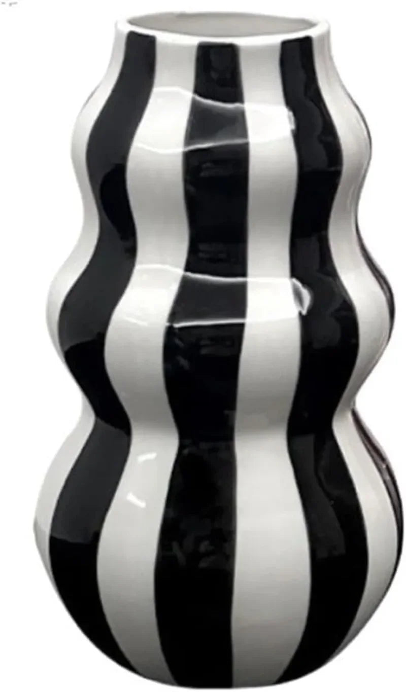 Ceramic vase – Red vertical stripes – Elegant decorative centerpiece