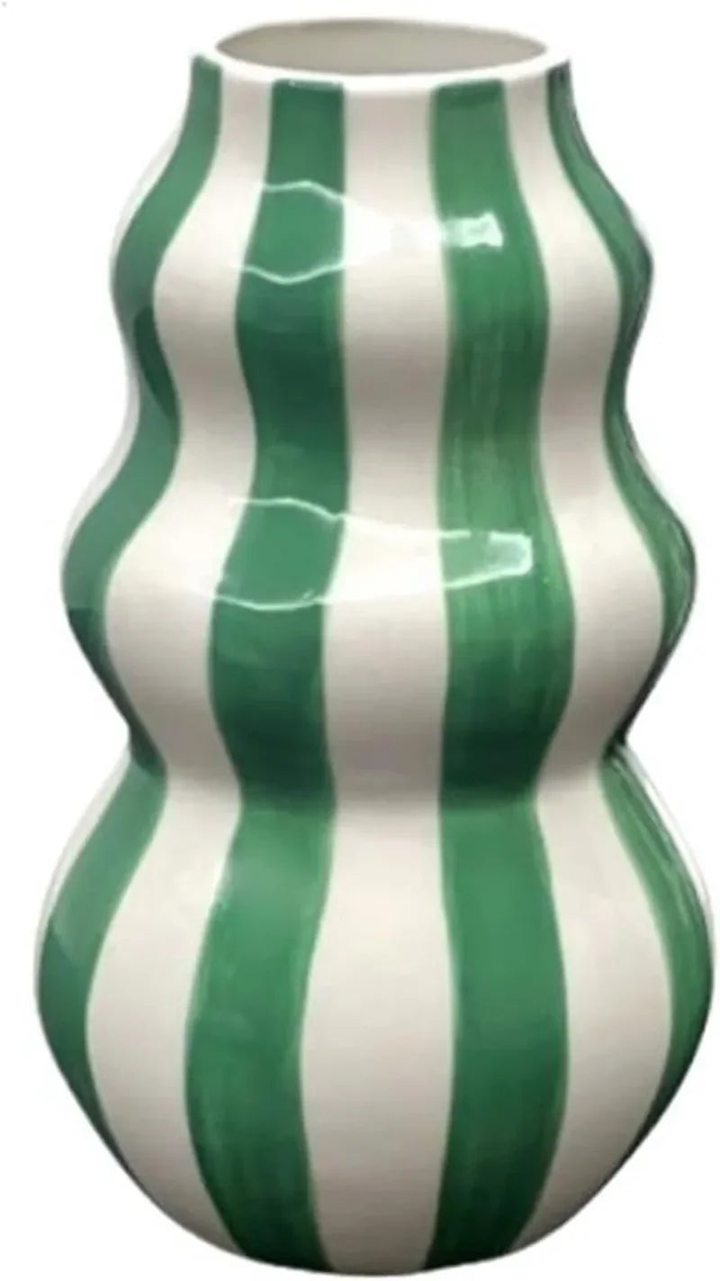 Ceramic vase – Red vertical stripes – Elegant decorative centerpiece