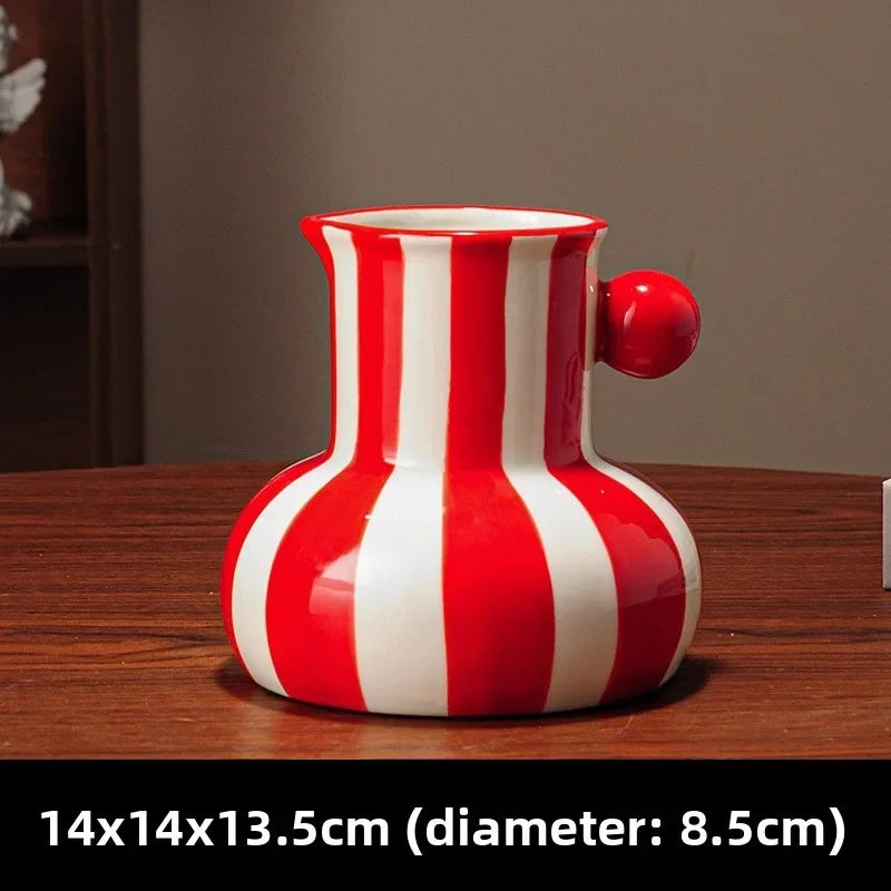 Ceramic vase – Red vertical stripes – Elegant decorative centerpiece
