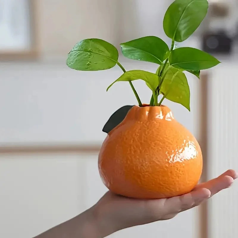 Ceramic vase – Vibrant orange – Hydroponic-friendly – Stylish decor for living room or office