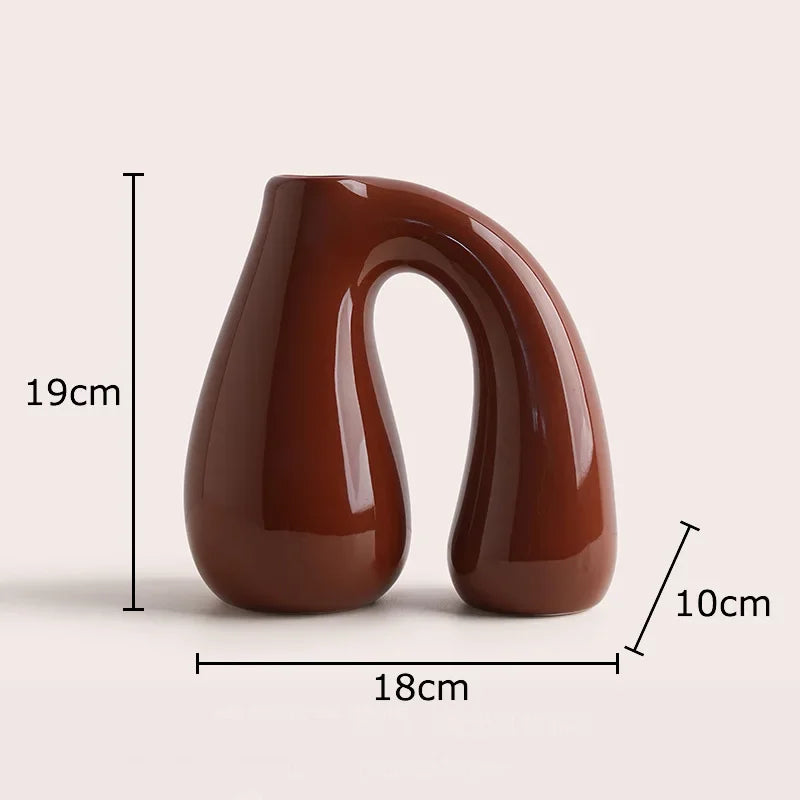Ceramic vase – N-shape design – Elegant flower display for home decor – 10 x 4 x 6 in