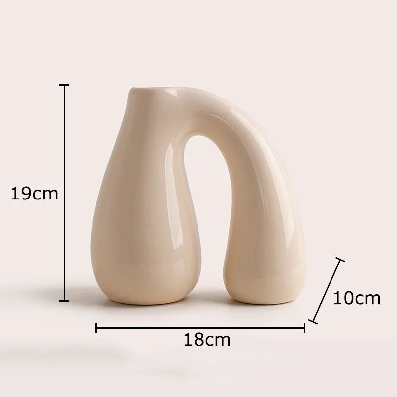 Ceramic vase – N-shape design – Elegant flower display for home decor – 10 x 4 x 6 in