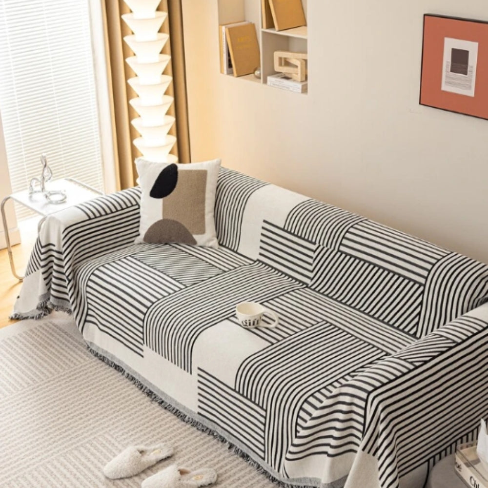 Chenille Striped Tassel Sofa Cover