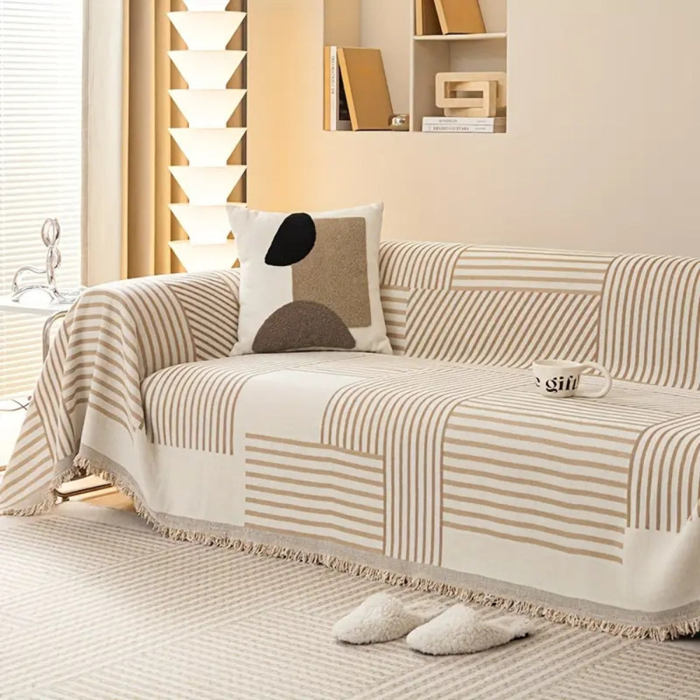 Chenille Striped Tassel Sofa Cover