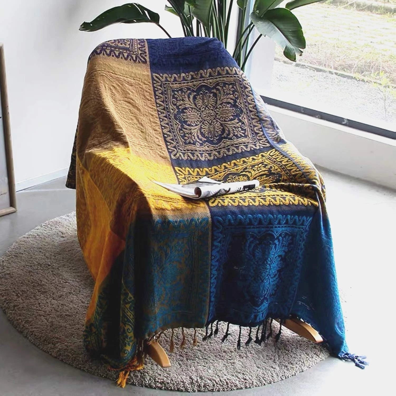 Chenille couch cover – Soft Moroccan design – Multi-functional throw blanket – Cozy home accessory