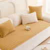 Yellow quilted sofa cover with matching pillows, soft couch protector for living room seating and modern home decor