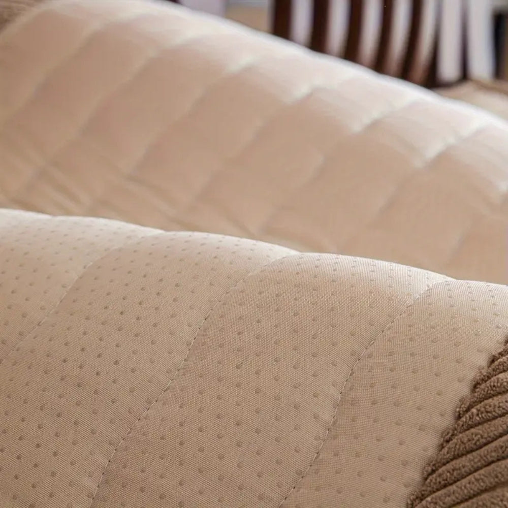 Yellow quilted sofa cover with matching pillows, soft couch protector for living room seating and modern home decor
