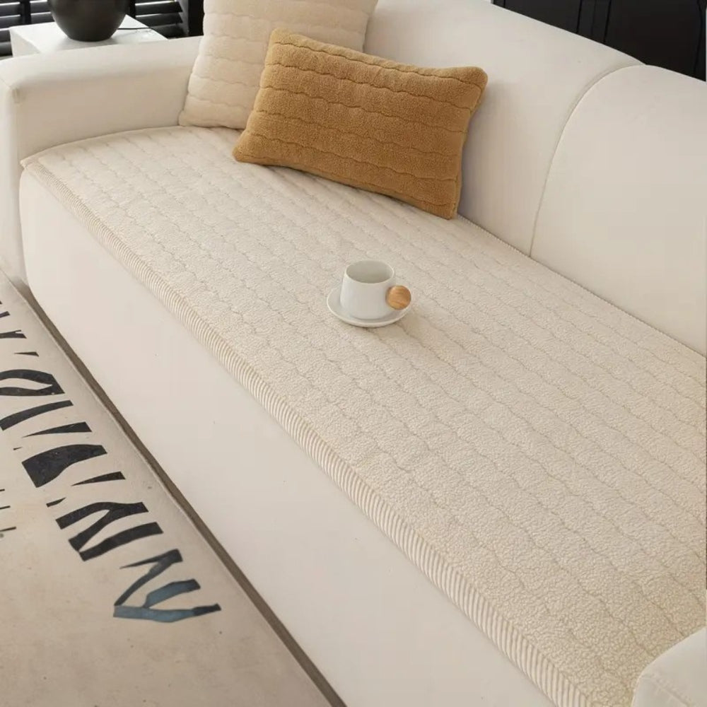 Yellow quilted sofa cover with matching pillows, soft couch protector for living room seating and modern home decor