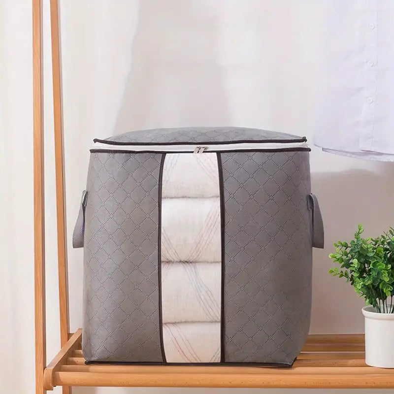 Clothes storage bag – Durable fabric – Foldable design – Space-saving organization solution – Neutral tones