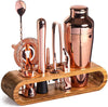 Premium stainless steel cocktail shaker set with mixing spoon, citrus slices, and bar tools – professional bartender kit for home and party drinks