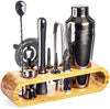 Premium stainless steel cocktail shaker set with mixing spoon, citrus slices, and bar tools – professional bartender kit for home and party drinks