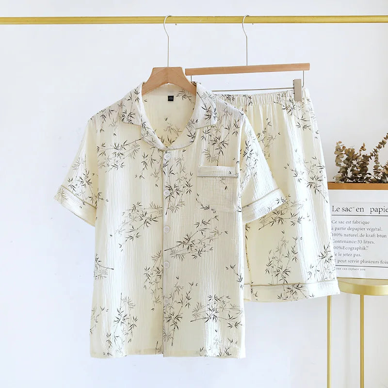 Cotton Couples Pajamas Set - Matching PJs for Couples, Breathable Short Sleeve and Shorts for Home Comfort