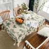 Cotton Dining Table Cloth with Rustic Pine and Bird Print, 60 x 84 Inches, Machine Washable Dining Room Table Cover