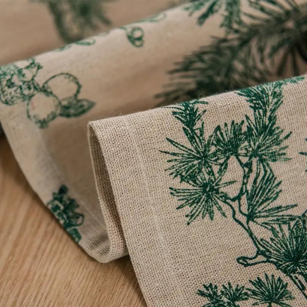 Cotton Dining Table Cloth with Rustic Pine and Bird Print, 60 x 84 Inches, Machine Washable Dining Room Table Cover