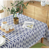 Cotton Linen Tablecloth, Blue Fish Print, Washable, Ideal for Weddings and Tea Tables