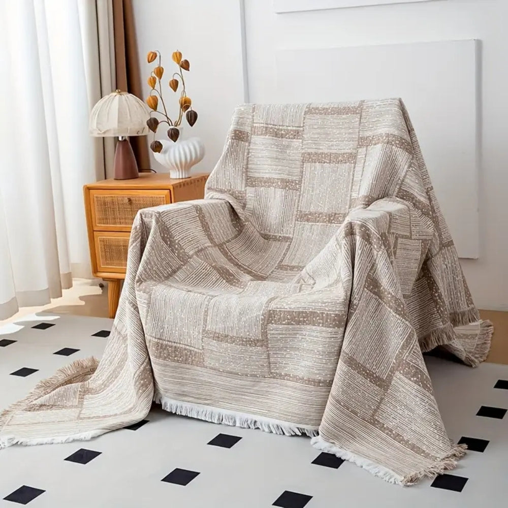 Cotton blanket – Soft and breathable – Mixed tone geometric design – Cozy home accessory – 50 x 60 in