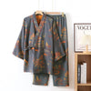 Cotton pajama set – Soft breathable fabric – Neutral landscape print – Comfortable kimono style for women