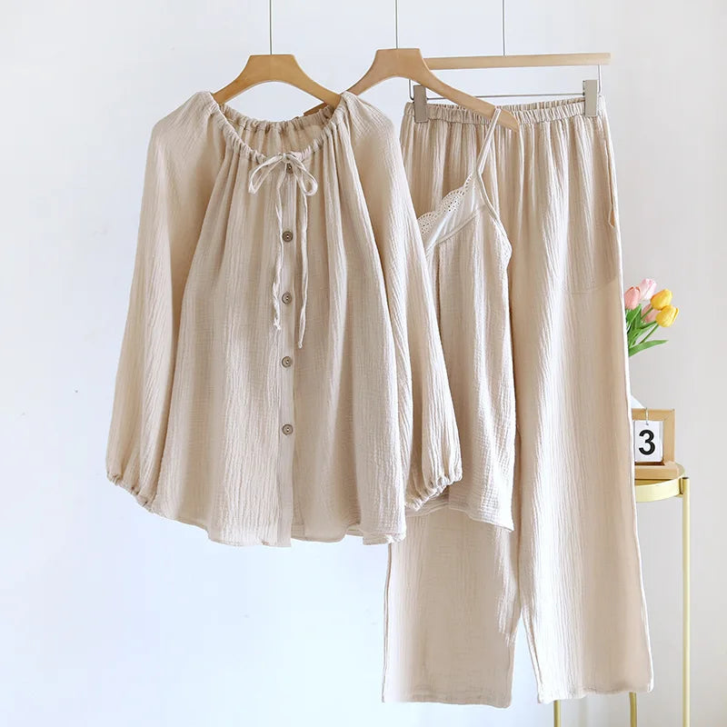 Cotton pajamas set – Soft gauze – Long sleeve – Comfortable sleepwear for women