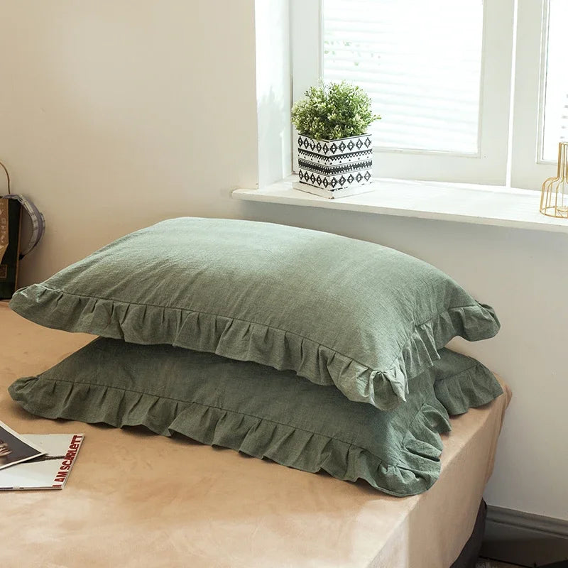 Cotton pillowcase – Floral ruffle design – Elegant European style – 18.8 x 29 in