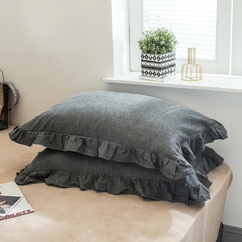 Cotton pillowcase – Floral ruffle design – Elegant European style – 18.8 x 29 in