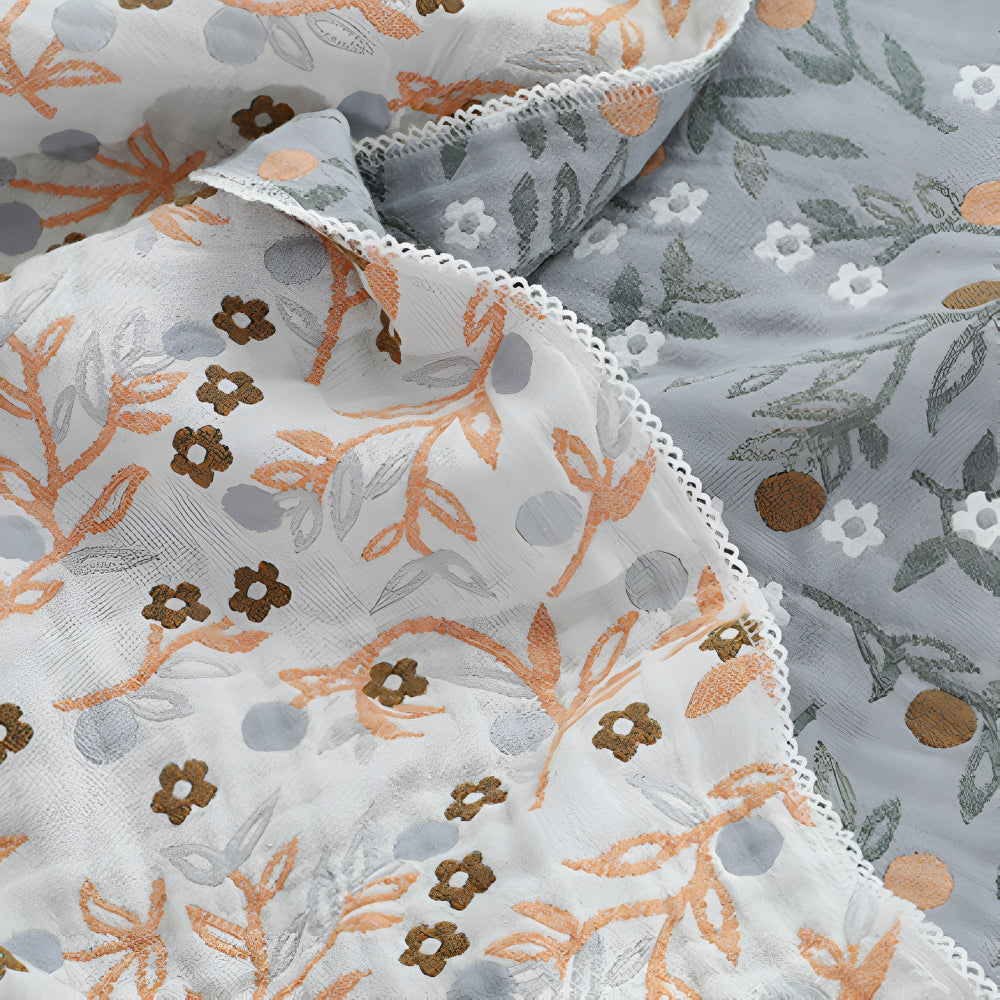 Cotton quilt – Reversible design – Leafy floral print – Lightweight comfort