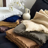 Cotton throw blanket – Lightweight crinkle texture – Tassel trim – Perfect for summer nights