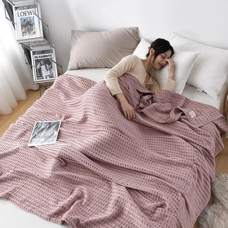 Cotton waffle blanket – Earthy tones – Versatile home accessory