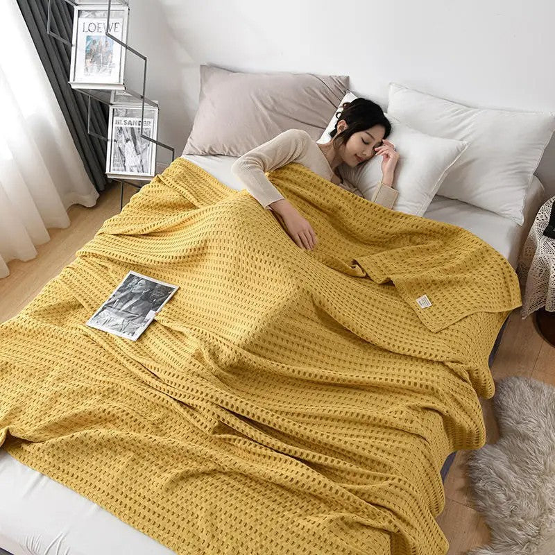 Cotton waffle blanket – Earthy tones – Versatile home accessory