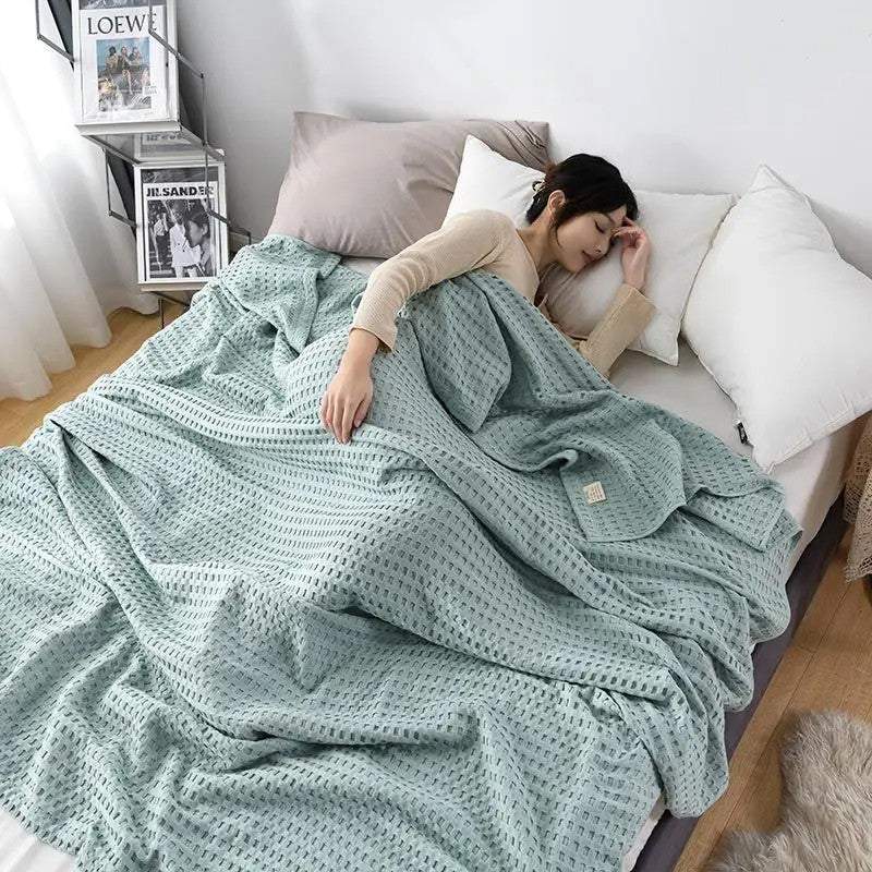 Cotton waffle blanket – Earthy tones – Versatile home accessory