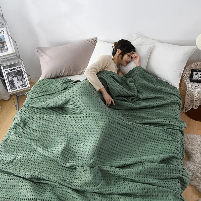 Cotton waffle blanket – Earthy tones – Versatile home accessory