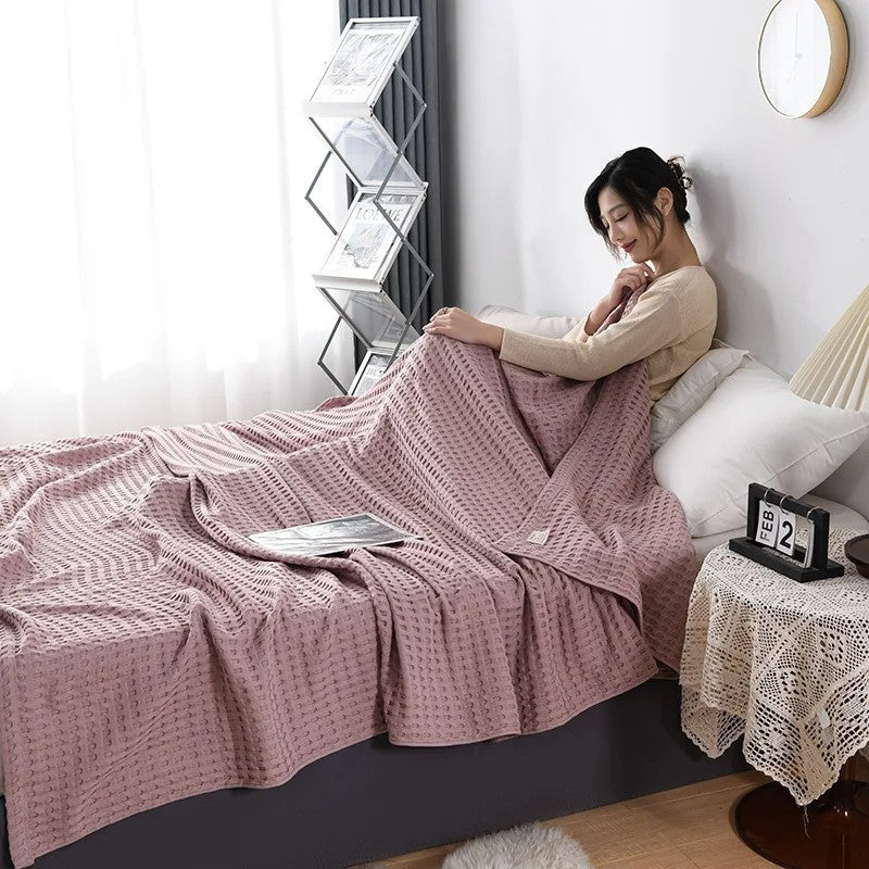 Cotton waffle blanket – Earthy tones – Versatile home accessory