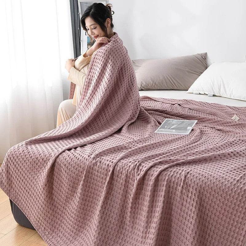 Cotton waffle blanket – Earthy tones – Versatile home accessory