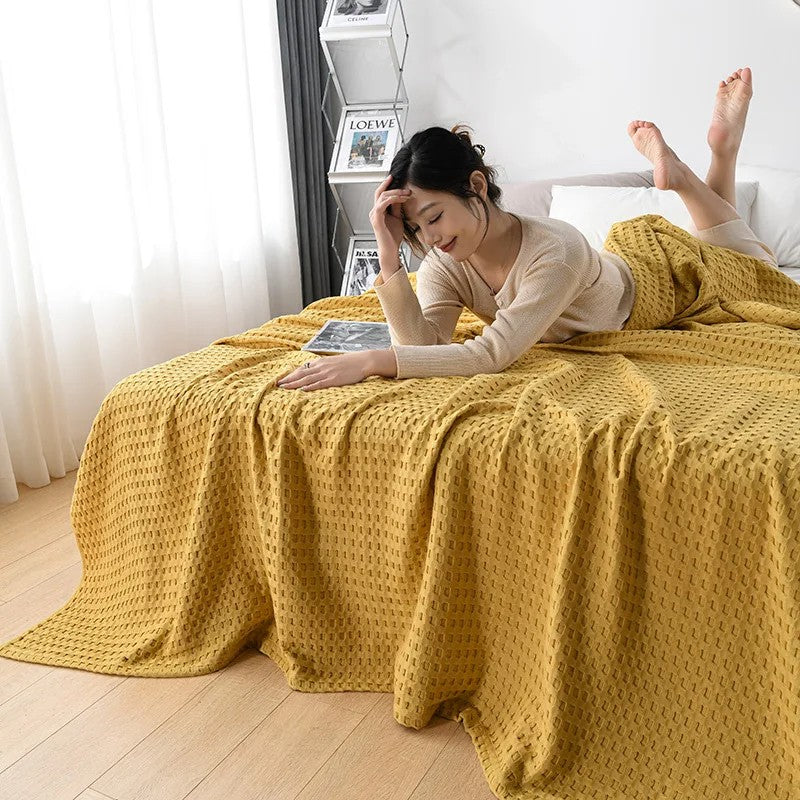 Cotton waffle blanket – Earthy tones – Versatile home accessory