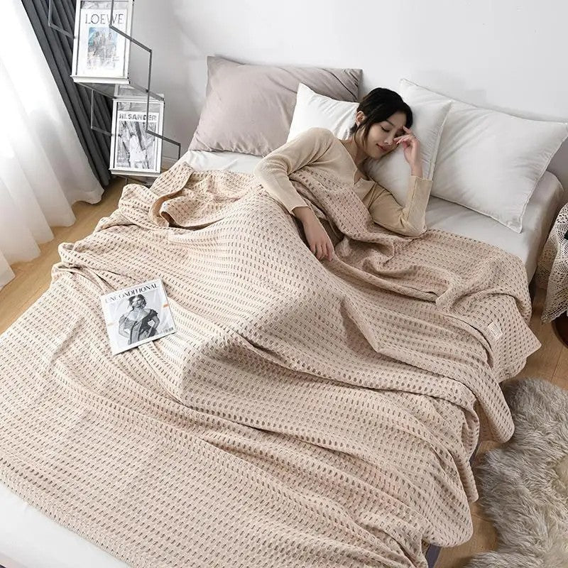 Cotton waffle blanket – Earthy tones – Versatile home accessory