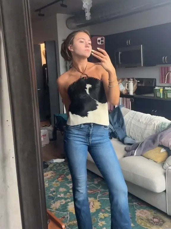 Cow Pattern Halter Neck Backless Top