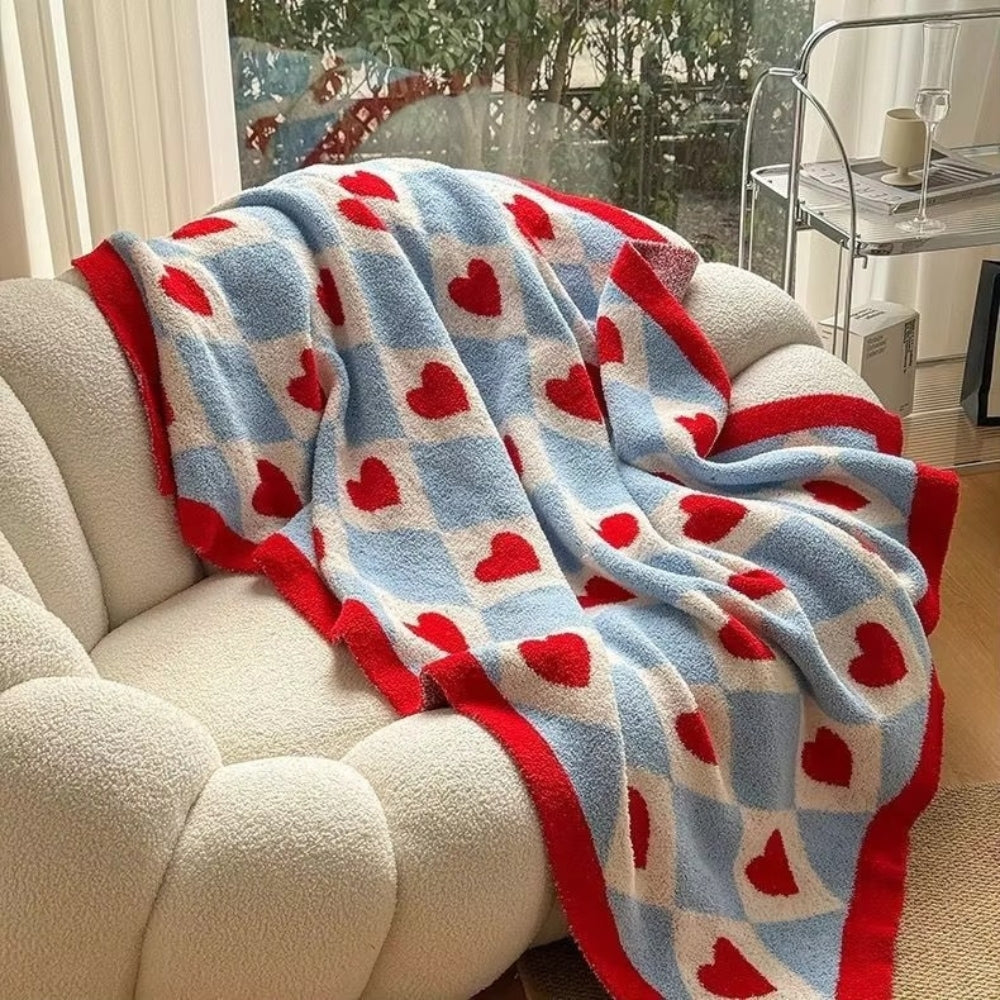 Cozy Argyle Heart Blanket - Soft Microfiber Throw for Couch or Bed, 51x67