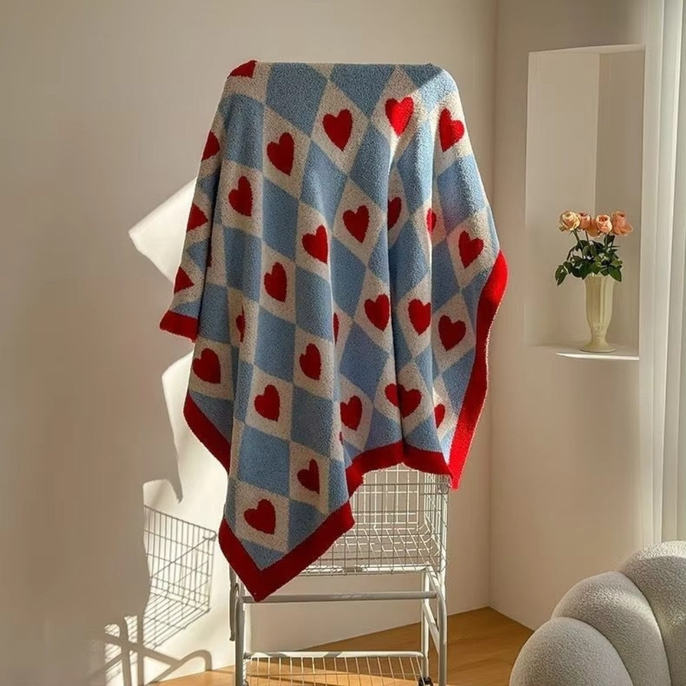 Cozy Argyle Heart Blanket - Soft Microfiber Throw for Couch or Bed, 51x67