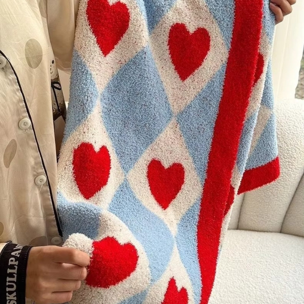 Cozy Argyle Heart Blanket - Soft Microfiber Throw for Couch or Bed, 51x67