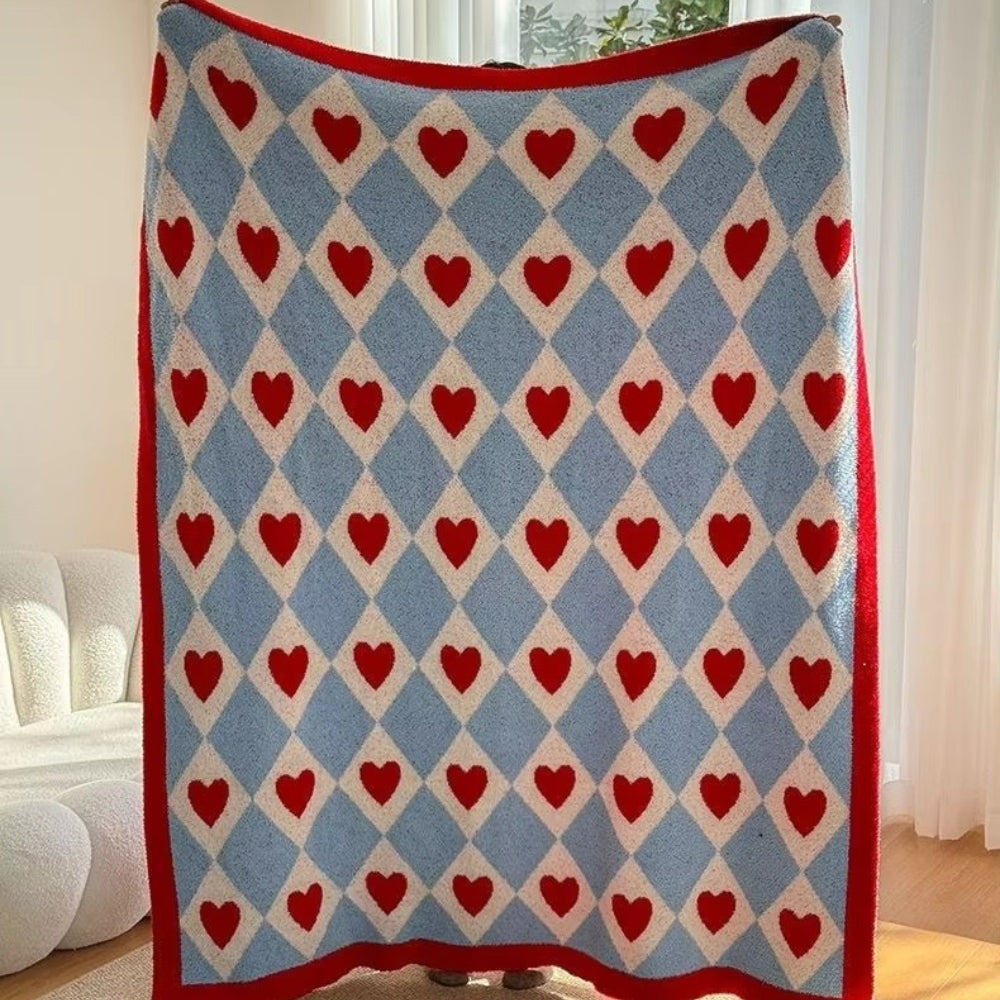 Cozy Argyle Heart Blanket - Soft Microfiber Throw for Couch or Bed, 51x67