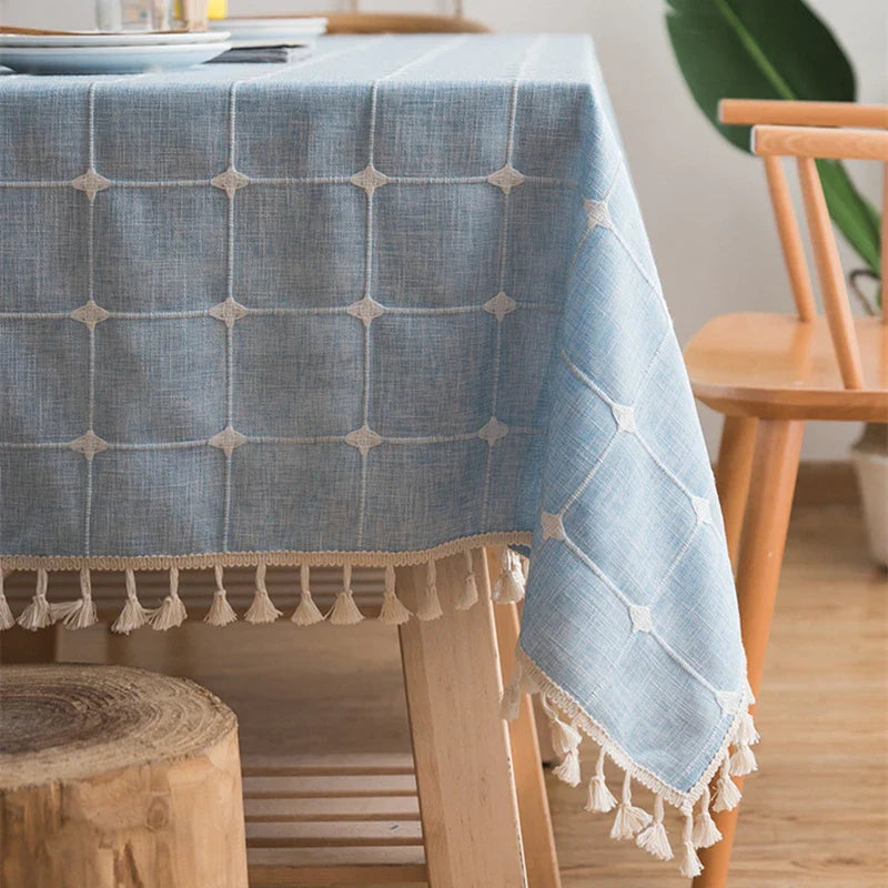 Custom Linen Tablecloth with Blue Stripes - Elegant Christmas Table Cover, Multiple Sizes for Banquet Dining