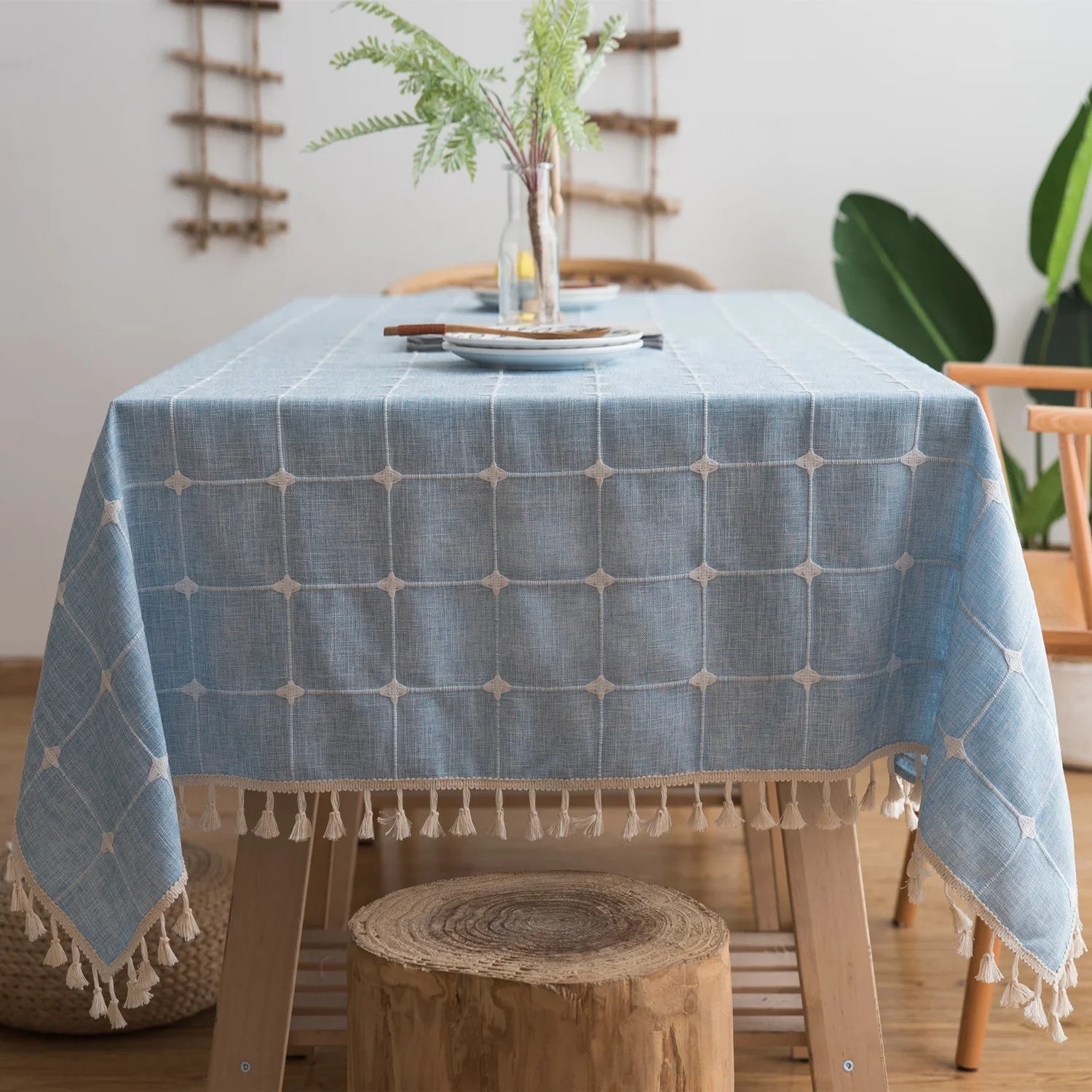 Custom Linen Tablecloth with Blue Stripes - Elegant Christmas Table Cover, Multiple Sizes for Banquet Dining