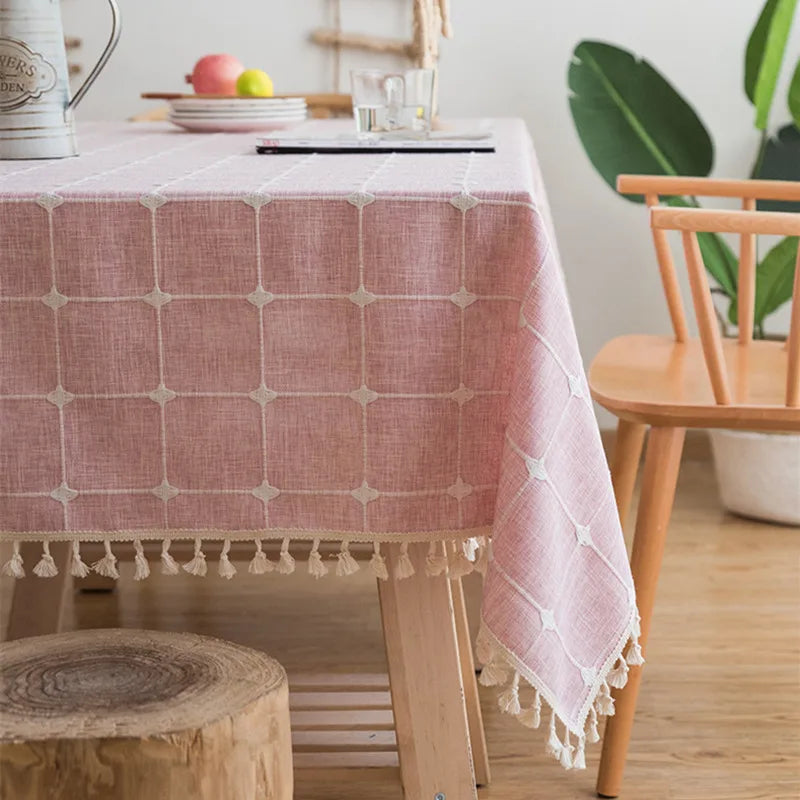 Custom Linen Tablecloth with Blue Stripes - Elegant Christmas Table Cover, Multiple Sizes for Banquet Dining