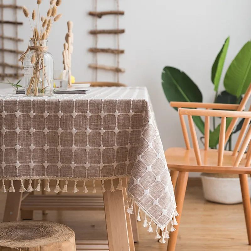 Custom Linen Tablecloth with Blue Stripes - Elegant Christmas Table Cover, Multiple Sizes for Banquet Dining