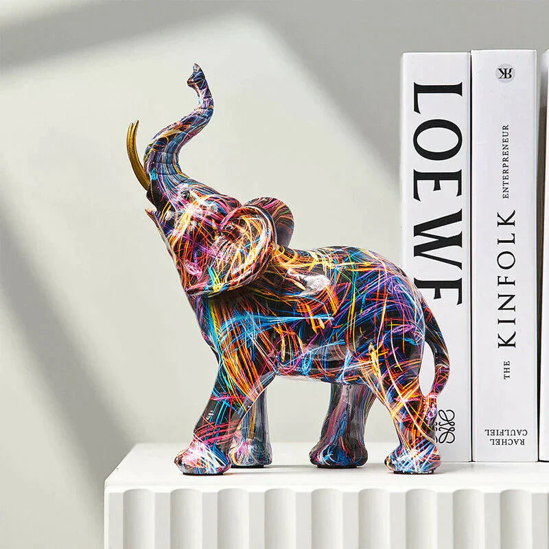 Decorative elephant statue – Colorful resin – Unique design – Home decor accent